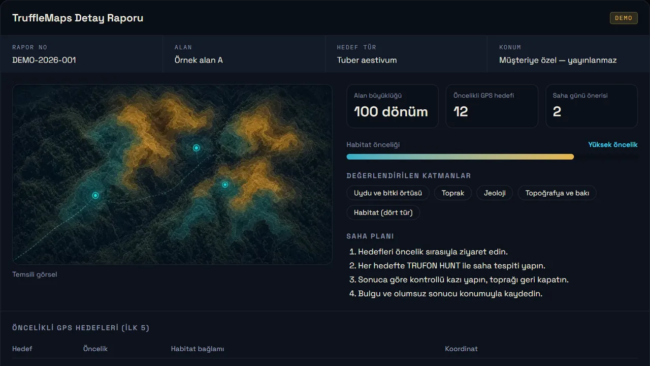 TruffleMaps örnek detay raporu